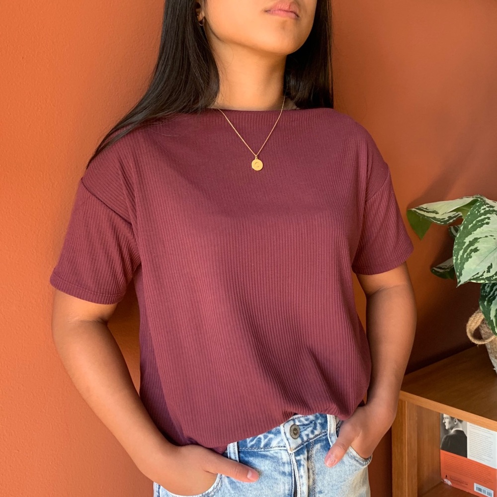 UNIQLO Maroon Ribbed Blouse/Top